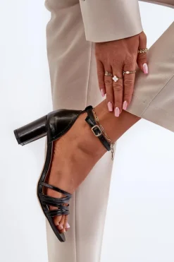 Clearance Evento Sandały Na Słupku Z Paseczkami Czarne Enitia Czarny