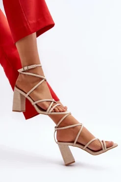Boto Sandały Na Obcasie*Sandały Na Słupku Z Paskami Beżowe Herfiana