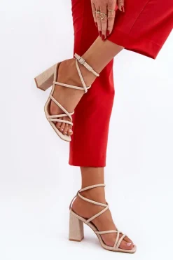 Boto Sandały Na Obcasie*Sandały Na Słupku Z Paskami Beżowe Herfiana