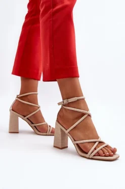Boto Sandały Na Obcasie*Sandały Na Słupku Z Paskami Beżowe Herfiana