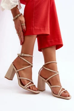 Boto Sandały Na Obcasie*Sandały Na Słupku Z Paskami Beżowe Herfiana