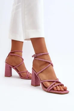 Boto Sandały Na Obcasie*Sandały Na Słupku Z Paskami Różowe Herfiana