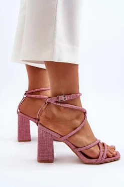 Boto Sandały Na Obcasie*Sandały Na Słupku Z Paskami Różowe Herfiana