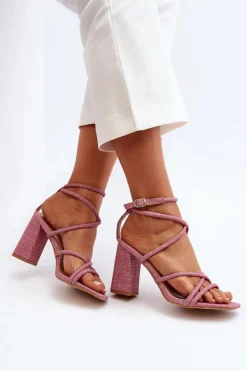Boto Sandały Na Obcasie*Sandały Na Słupku Z Paskami Różowe Herfiana