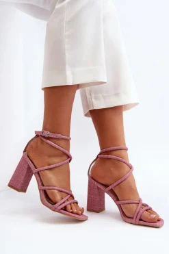 Boto Sandały Na Obcasie*Sandały Na Słupku Z Paskami Różowe Herfiana
