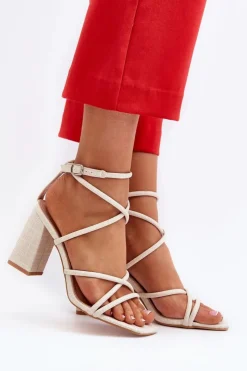 Boto Sandały Na Obcasie*Sandały Na Słupku Z Paskami Nude Herfiana