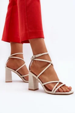 Boto Sandały Na Obcasie*Sandały Na Słupku Z Paskami Nude Herfiana