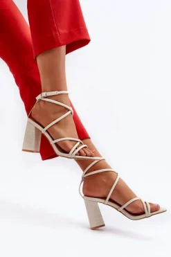 Boto Sandały Na Obcasie*Sandały Na Słupku Z Paskami Nude Herfiana