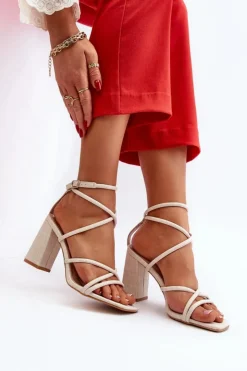 Boto Sandały Na Obcasie*Sandały Na Słupku Z Paskami Nude Herfiana