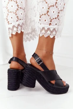 Big Star Shoes Sandały Big Star|Sandały Na Obcasie*Sandały Na Słupku Z Plecionką Big Star HH274387 Czarne