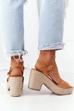 Sale Big Star Shoes Sandały Na Słupku Z Plecionką Big Star HH274394 Camel