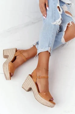 Sale Big Star Shoes Sandały Na Słupku Z Plecionką Big Star HH274394 Camel