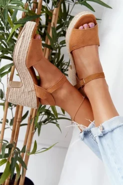 Sale Big Star Shoes Sandały Na Słupku Z Plecionką Big Star HH274394 Camel