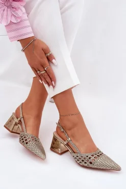 Discount Boto Sandały Na Słupku Z Plecionką I Szpiczastymi Noskami Złote Resterri