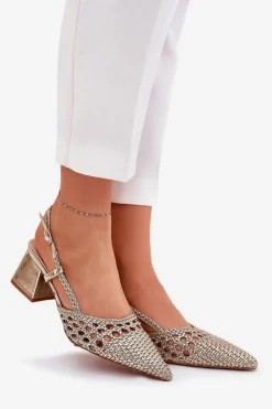 Discount Boto Sandały Na Słupku Z Plecionką I Szpiczastymi Noskami Złote Resterri