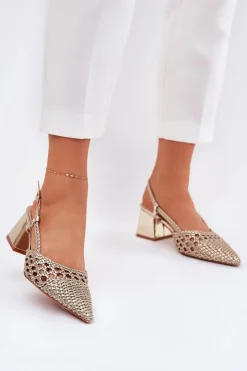 Discount Boto Sandały Na Słupku Z Plecionką I Szpiczastymi Noskami Złote Resterri