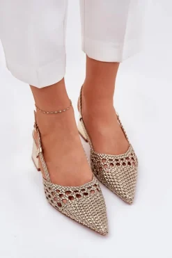 Discount Boto Sandały Na Słupku Z Plecionką I Szpiczastymi Noskami Złote Resterri