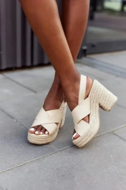 Damskie Big Star Shoes Sandały Na Słupku Z Plecionką Big Star HH274388 Beżowe