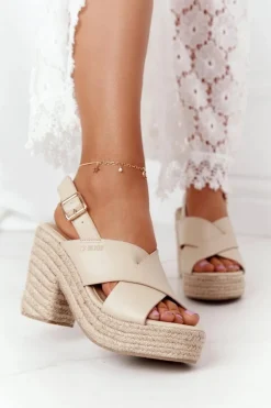 Damskie Big Star Shoes Sandały Na Słupku Z Plecionką Big Star HH274388 Beżowe