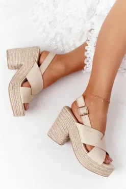 Damskie Big Star Shoes Sandały Na Słupku Z Plecionką Big Star HH274388 Beżowe