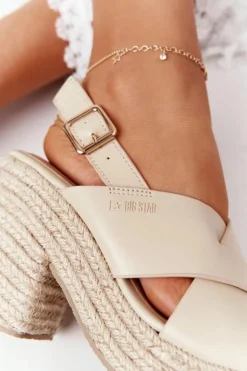 Damskie Big Star Shoes Sandały Na Słupku Z Plecionką Big Star HH274388 Beżowe