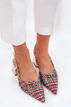 Best Boto Sandały Na Słupku Z Plecionką I Szpiczastymi Noskami Multikolor Resterri Wielokolorowy