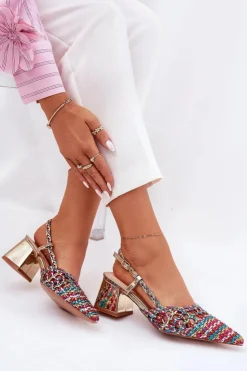 Best Boto Sandały Na Słupku Z Plecionką I Szpiczastymi Noskami Multikolor Resterri Wielokolorowy