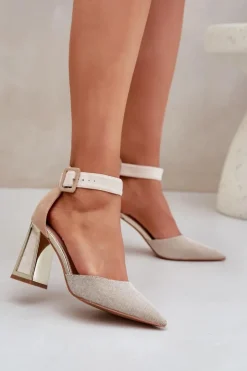 Boto Sandały Na Słupku Ze Szpiczastymi Noskami Beżowe Gekkaria