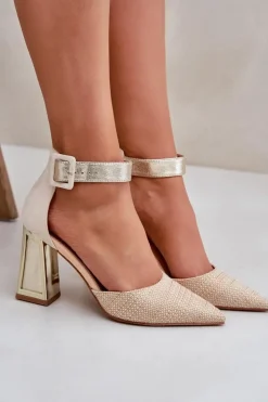 Boto Sandały Na Słupku|Sandały Na Obcasie*Sandały Na Słupku Ze Szpiczastymi Noskami Złote Gekkaria