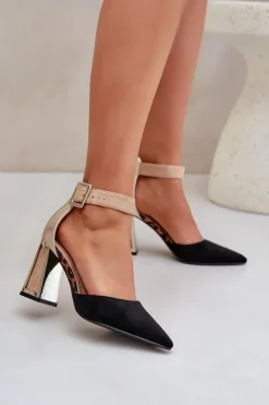 Damskie Boto Sandały Na Słupku Ze Szpiczastymi Noskami Czarne Gekkaria