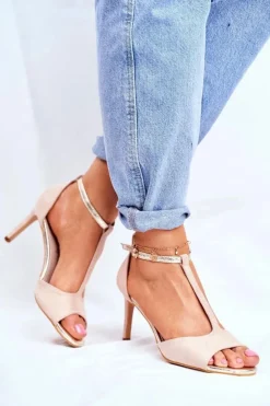 Damskie buty S.Barski Sandały Na Obcasie*Sandały Na Szpilce S.Barski 280-58 Beżowo-Złote