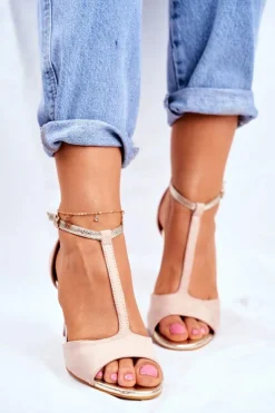 Damskie buty S.Barski Sandały Na Obcasie*Sandały Na Szpilce S.Barski 280-58 Beżowo-Złote