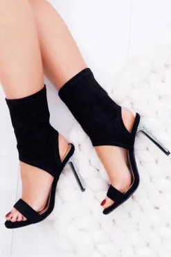 Damskie Boto Sandały Na Szpilce Z Cyrkoniami Lu Boo Czarne