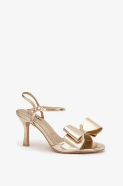 Damskie Boto Sandały Na Szpilce Z Kokardą Złote Noliva
