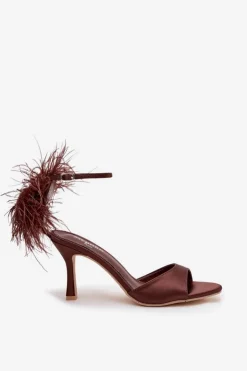 Damskie Boto Sandały Na Szpilce Z Piórami Czekoladowe Caelina