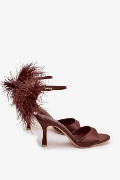 Damskie Boto Sandały Na Szpilce Z Piórami Czekoladowe Caelina