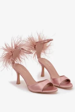 Damskie Boto Sandały Na Szpilce Z Piórami Brudny Róż Caelina