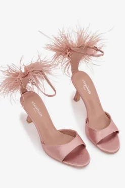 Damskie Boto Sandały Na Szpilce Z Piórami Brudny Róż Caelina