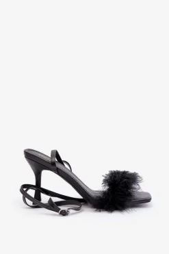 Boto Sandały Na Obcasie*Sandały Na Szpilce Z Piórami Czarne Emilettra