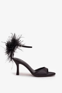 Sale Boto Sandały Na Szpilce Z Piórami Czarne Caelina Czarny
