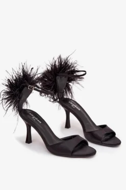 Sale Boto Sandały Na Szpilce Z Piórami Czarne Caelina Czarny