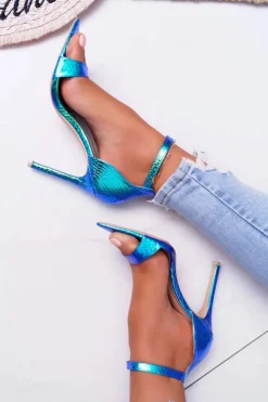 Boto Sandały Na Obcasie*Sandały Na Szpilce Z Wężowym Wzorem Lu Boo Zielone