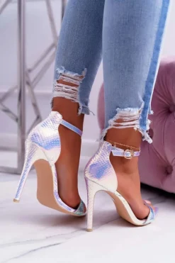 Sale Boto Sandały Na Szpilce Z Wężowym Wzorem Lu Boo Różowe