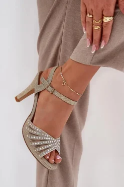 New D&A Sandały Na Szpilce Ze Zdobieniem I Brokatem MR1038-33 Złote Złoty