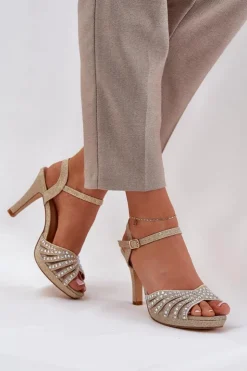 New D&A Sandały Na Szpilce Ze Zdobieniem I Brokatem MR1038-33 Złote Złoty