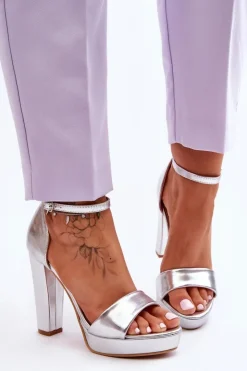 Boto Sandały Na Obcasie*Sandały Na Wysokim Obcasie Srebrne Mandy