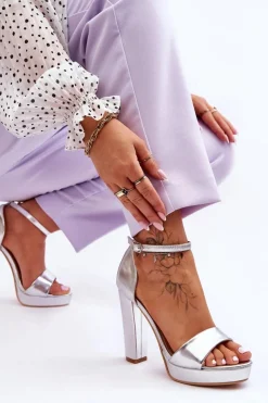 Boto Sandały Na Obcasie*Sandały Na Wysokim Obcasie Srebrne Mandy