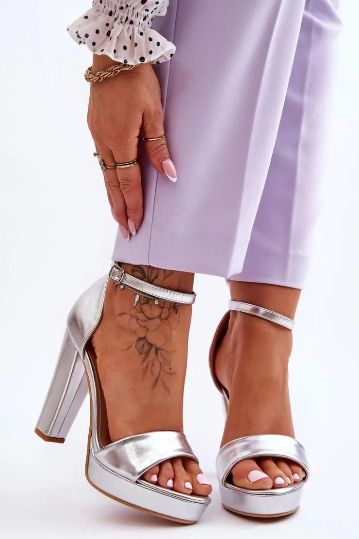 Boto Sandały Na Obcasie*Sandały Na Wysokim Obcasie Srebrne Mandy