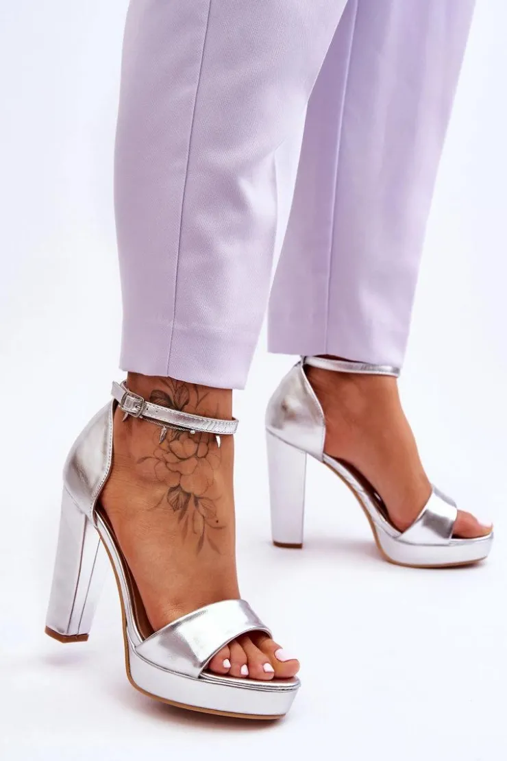 Boto Sandały Na Obcasie*Sandały Na Wysokim Obcasie Srebrne Mandy