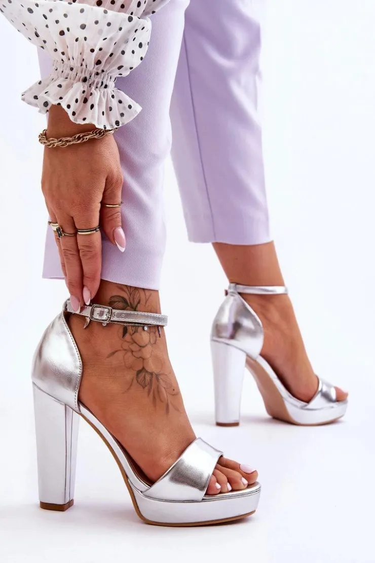 Boto Sandały Na Obcasie*Sandały Na Wysokim Obcasie Srebrne Mandy